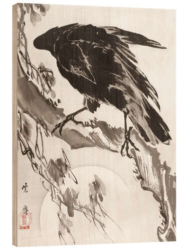 Hout print Crow and the Moon