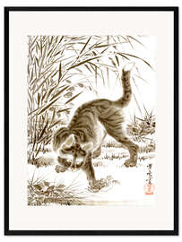 Framed art print Cat Catching a Frog