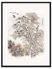 Gerahmter Kunstdruck Schwarm Krähen in der Dämmerung