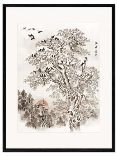 Plakat artystyczny premium w ramie Flock of Crows at Dawn