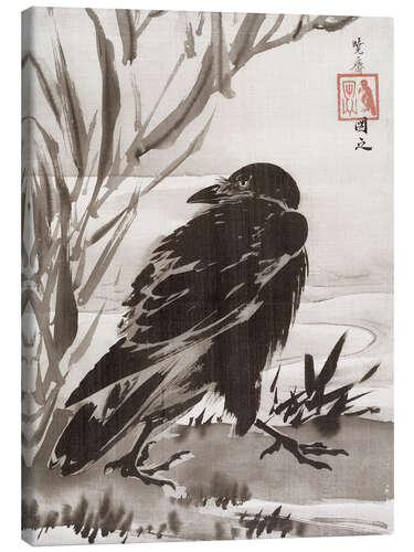 Tableau sur toile Corbeau et roseaux au bord d'un cours d'eau