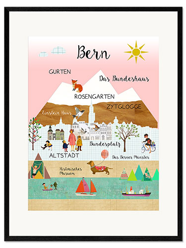Impression artistique encadrée Bern collage (allemand)