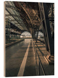 Wood print Leipzig Hauptbahnhof in the sunlight