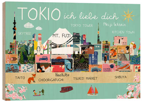 Wood print Tokio ich liebe dich