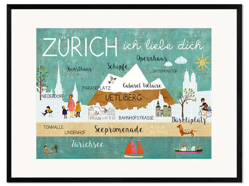Inramat konsttryck Zürich I love you