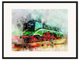 Plakat artystyczny premium w ramie Steam locomotive 18 201, the fastest steam locomotive in the world