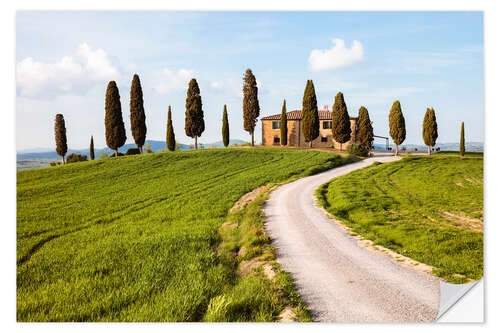 Sticker mural Farmhouse with cypresses in Tuscany