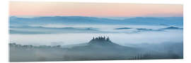 Acrylic print Panoramic landscape: Belvedere farmhouse in the mist