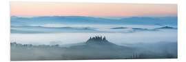 Foam board print Panoramic landscape: Belvedere farmhouse in the mist