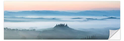 Sticker mural Panoramic landscape: Belvedere farmhouse in the mist