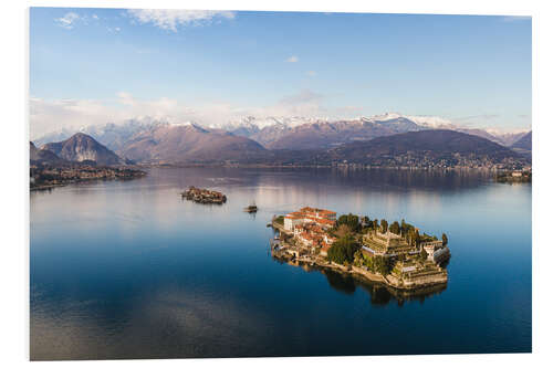 Stampa su PVC Aerial view of Isola Bella on lake Maggiore at sunset, Italy