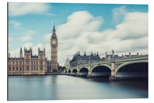 Print på aluminium LONDON, Big Ben and Westminster Bridge