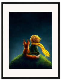 Gerahmter Kunstdruck Kleiner Prinz und Fuchs bei Nacht