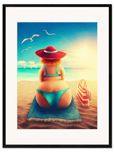 Gerahmter Kunstdruck Mollig am Strand