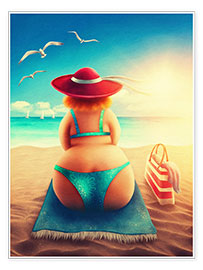 Poster Femme ronde sur la plage