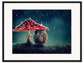 Gerahmter Kunstdruck Eule im Regen