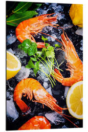 Magnettafel Black Tiger Garnelen auf Eis mit Zitrone und Kräutern