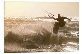 Aluminium print Kitesurfer jumping on a beautiful background