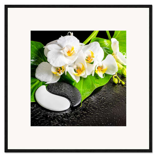 Impression artistique encadrée Composition spa avec une orchidée blanche