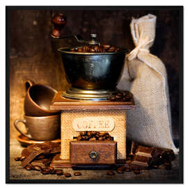 Gerahmter Kunstdruck Antike Kaffeemühle