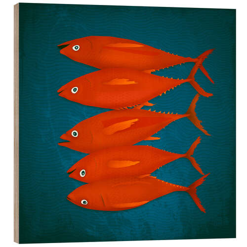 Wood print Red Fish