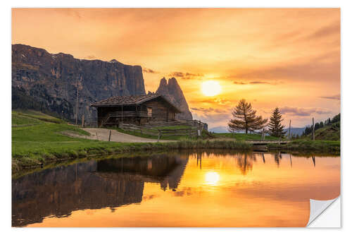 Vinilo para la pared Alpe di Siusi with Schlern at sunset