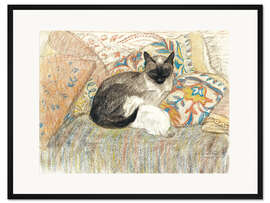 Gerahmter Kunstdruck Siamkatze mit ihrem Kätzchen