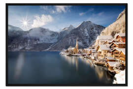 Gerahmter Kunstdruck Winter in Hallstatt, Österreich