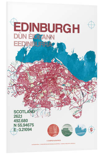 PVC-taulu Edinburgh city map