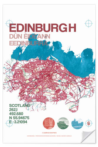 Naklejka na ścianę Edinburgh city map