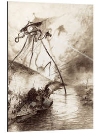 Stampa su alluminio Martian Fighting Machine in the Thames Valley