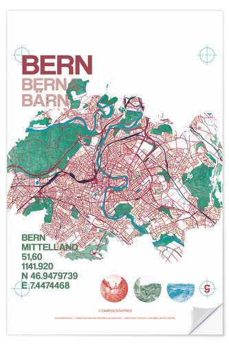 Självhäftande poster City motif Bern card