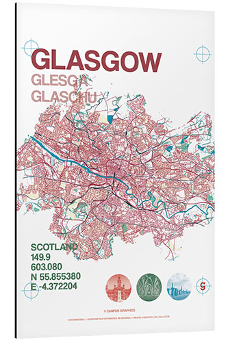 Aluminiumsbilde Glasgow city map