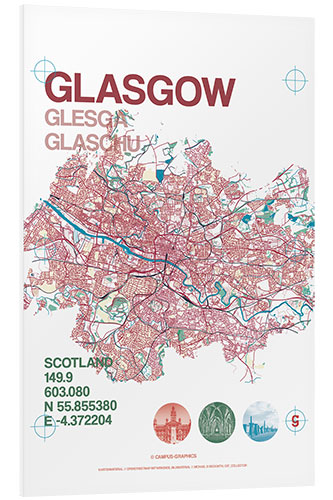 Foam board print Glasgow city map