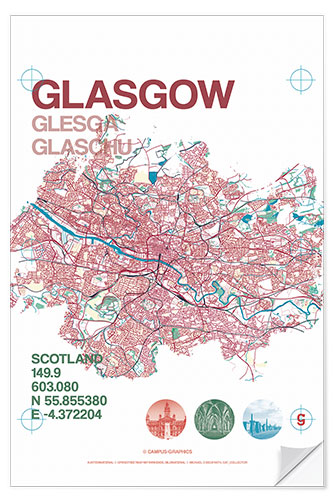 Wall sticker Glasgow city map