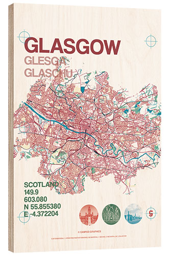 Quadro de madeira Glasgow city map