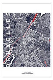 Wall print  Brussels map city midnight - campus graphics