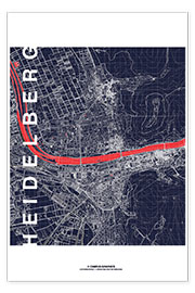 Póster Meia-noite mapa de Heidelberg - campus graphics