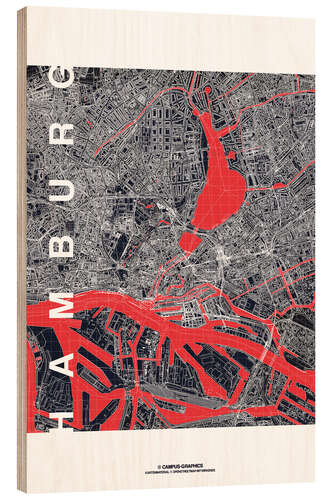 Quadro de madeira Hamburg city map midnight