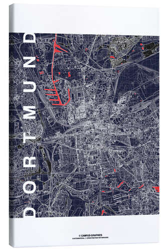 Leinwandbild Dortmund Karte Mitternacht