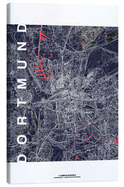Tableau sur toile  City of Dortmund Map midnight - campus graphics
