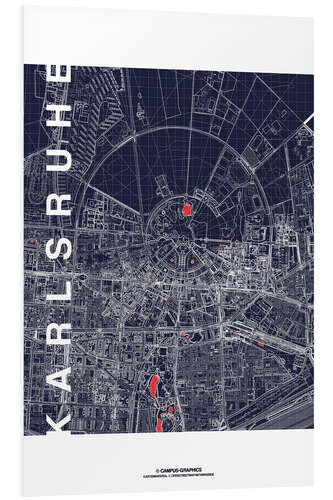 PVC print Karlsruhe city map at midnight