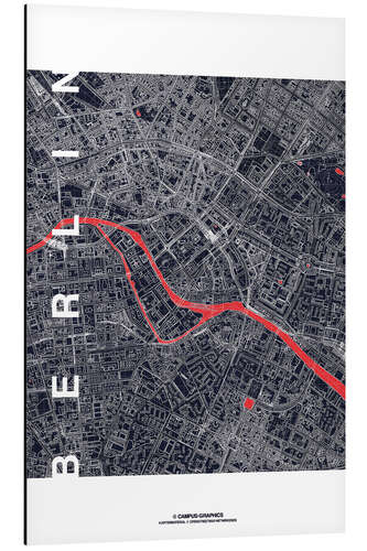 Aluminiumsbilde City of Berlin Map midnight