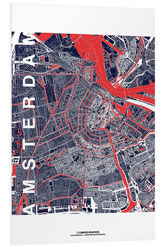 Stampa su PVC City of Amsterdam Map midnight