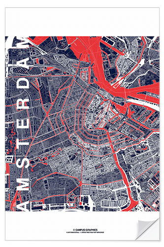 Wall sticker City of Amsterdam Map midnight