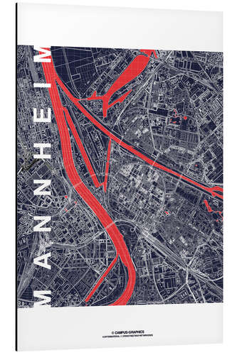 Aluminium print City of Mannheim Map midnight