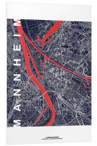 Stampa su PVC City of Mannheim Map midnight