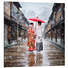 Magnettafel Japanisches Hochzeitspaar im Winter in Kanagawa, Japan