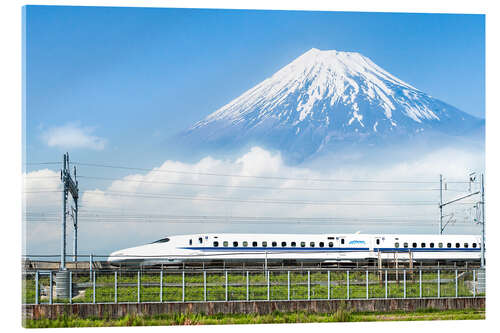 Tableau en verre acrylique Un train japonais devant le Mont Fuji