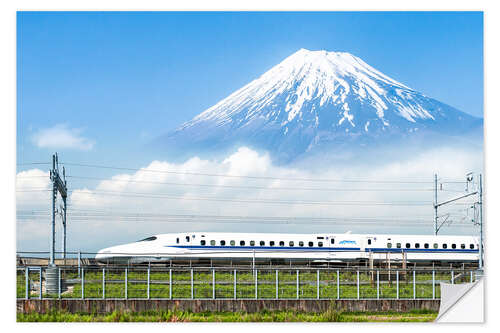 Wall sticker Japanese bullet train passes Mount Fuji